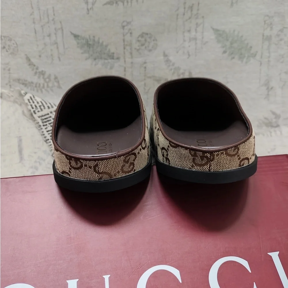 Gucci Brown GG Supreme Horsebit Slip-On Clogs